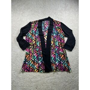 Soft Works Jacket Womens Medium Black Multicolor Open Front Geometric Print Boho